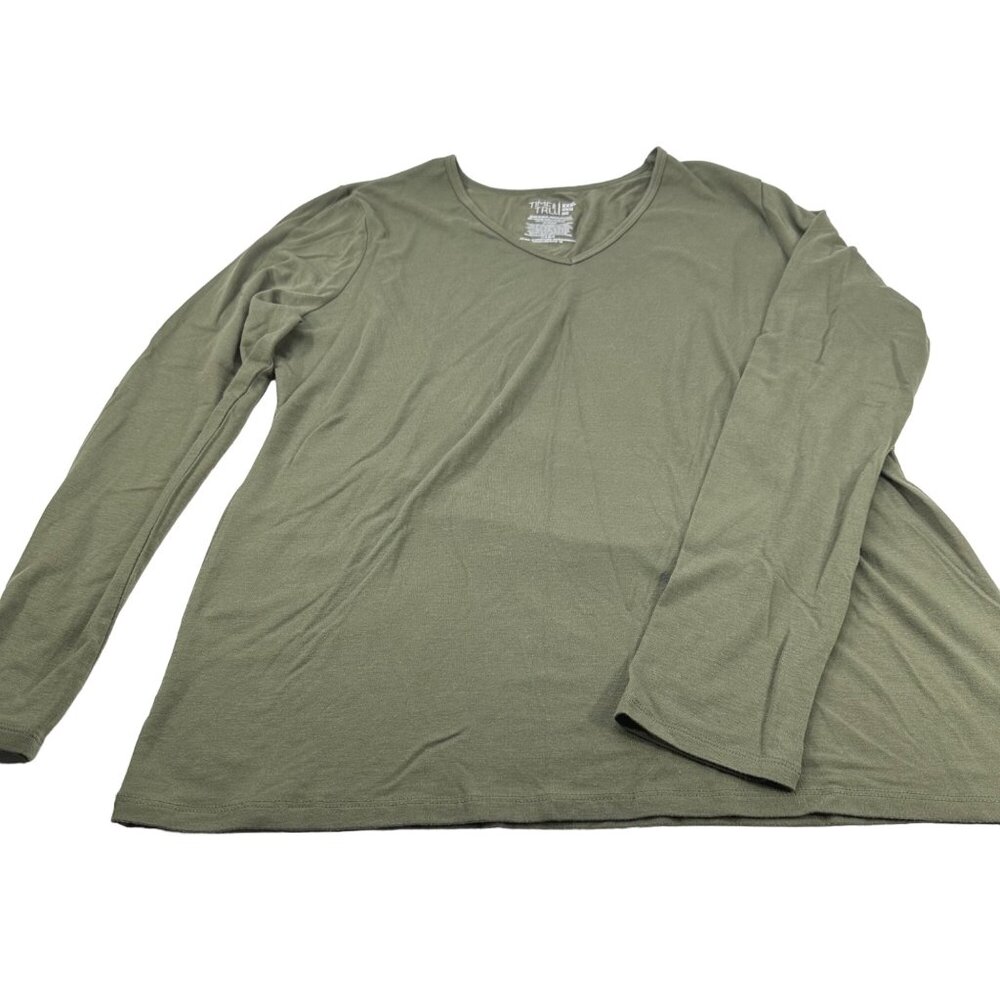 Time And Tru Women's Size 3XL 22 T-Shirt V Neck Long Sleeve Olive Green Preowned